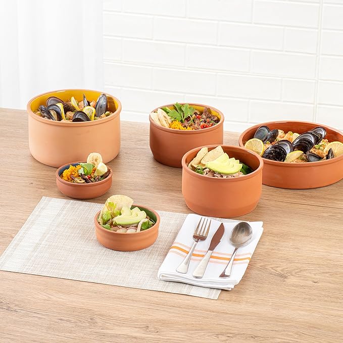 Restaurantware-Terra Tek 6.8 Ounce Terracotta Cazuelas, 2 Green Glazed Clay Pots For Cooking - Oven-Ready, Microwavable, Terracotta Serving Pots, Dishwashable, For Cooking And Serving