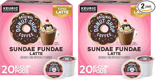 The Original Donut Shop Sundae Fundae One Step Latte, Keurig Single Serve K-Cup Pods, 20 Count (Pack of 2)