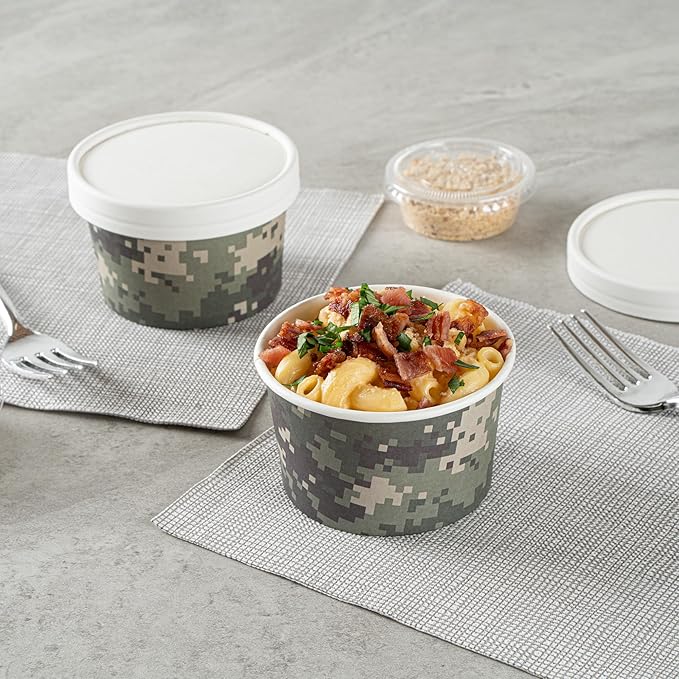 Restaurantware Coppetta 5 Ounce Dessert Cups, 200 Disposable Ice Cream Cups - Lids Sold Separately, Sturdy, Camouflage Paper FroYo Bowls, For Hot And Cold Foods, Perfect For Gelato Or Mousse