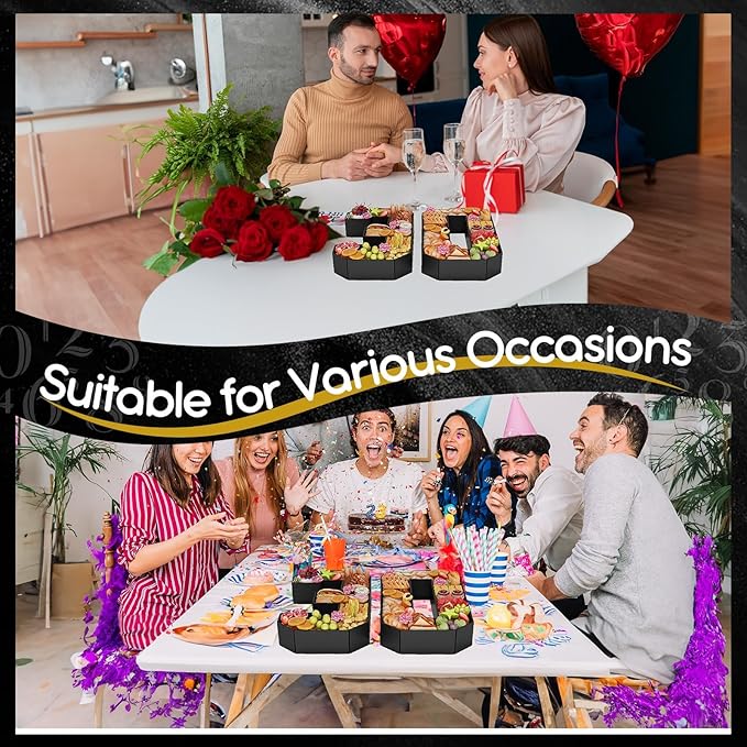 30 Cardboard Numbers for Charcuterie Numbers Fillable 13.8'' Black Paper Mache Number Shaped Cupcake Pans Board Box Trays Container for Food Candy 30th Birthday Party Decorations Anniversary