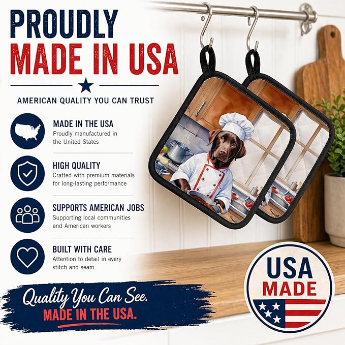 Caroline's Treasures Chocolate Labrador Retriever The Chef Pair of Pot Holders Kitchen Heat Resistant Pot Holders Sets Oven Hot Pads for Cooking Baking BBQ, 7 1/2 x 7 1/2
