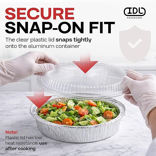IDL Packaging 9" Round Dome Lid for Foil Pan (Pack of 25) - Clear Plastic Lid for 9" Container - Disposable Aluminum Pans Cover for Takeout, Serving, Freezing