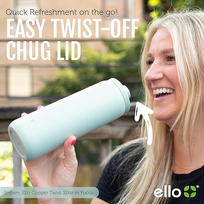 Ello Cooper Twist 22oz Stainless Steel Water Bottle with Chug Lid | Leak Proof Double Walled and Vacuum Insulated | Fits Car Cupholder | Built in Carry Loop | Dishwasher Safe | Lilac