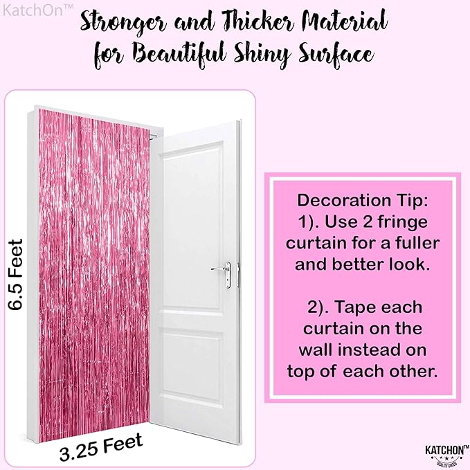 KatchOn, Pink Fringe Backdrop - Large, Pack of 2 | Pink Streamers for Birthday Decorations | Valentines Decor, Galentines Day Decorations, Baby Shower, Gender Reveal, Bachelorette Party Decoration