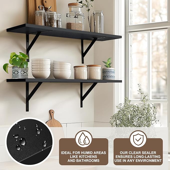 Tectocker-DOU Heavy Duty Long Wall Shelves Set of 2, Floating Shelves Wall Mounted with Industrial Brackets, 40lbs Capacity Shelves for Laundry Room, Kitchen, Bathroom, Living Room (31.5"*8",Black)
