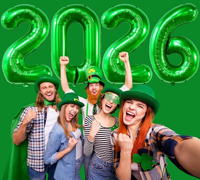 Giant Green 2026 Balloons, 40" Large Number 2026 Balloons Helium Mylar Foil Balloons for 2026 New Year Graduation Party Decoration