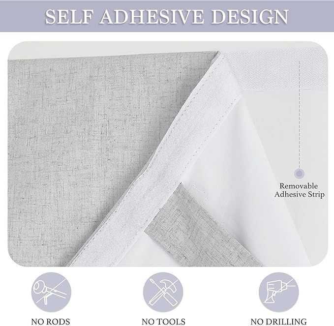 RYB HOME 100% Blackout Tricia Door Curtains, Linen Textured Blend Thermal Insulating Privacy French Door Window Tie Up Shades Sidelight Curtains for Kitchen, W 26 x L 72 inches, Light Grey, 1 Panel