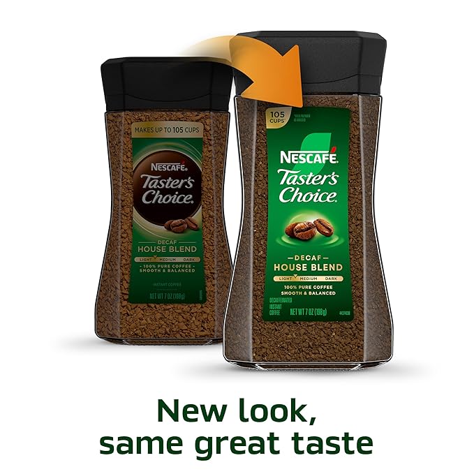 NESCAFÉ Taster's Choice Instant Coffee,Medium Light Roast Coffee,Decaf House Blend,(7 Oz Each),(Pack of 4)