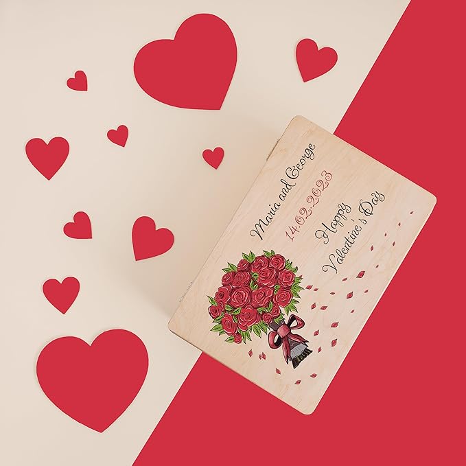 Creative Deco Personalized Wooden Storage Box Valentine Box | 11.8x7.87x5.51in (+-0.5) | Multiple Choice | Hinged Lid Handles Engraving | Unpainted Gift Box | UNSANDED Memory Souvenir Chest
