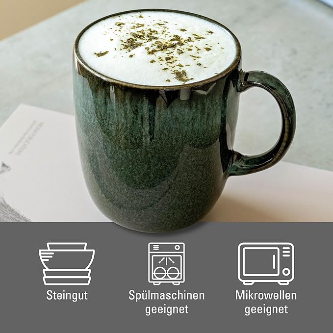 like. by Villeroy & Boch Lave Vert Mug Green, Dishwasher & Microwave-Safe, Mug for Coffee, Tea & Cappuccino, Coffee Mug with a Handmade Look, Cup with a Reactive Glaze, Earthenware, 13.5 oz Capacity