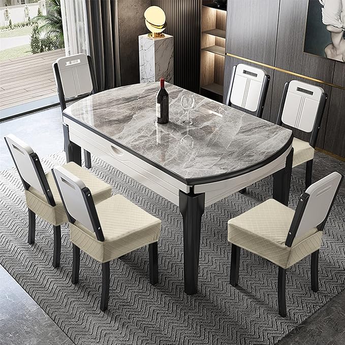 Genina Waterproof Seat Covers for Chairs,Set of 4 Dining Room Chair Seat Covers for Kitchen,Stretch Jacquard Removable Washable Dining Chair Slipcovers Protectors with Rear Covers, Beige