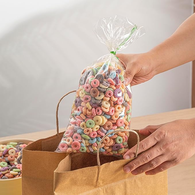 Restaurantware Candy Bags 100 Pcs 14" x 7" Heat-Sealable Clear Plastic Bags Greaseproof Home Compostable Freezer-Ready No-Flap Treat Carriers for Candies, Cookies, Bakery, Party Favours