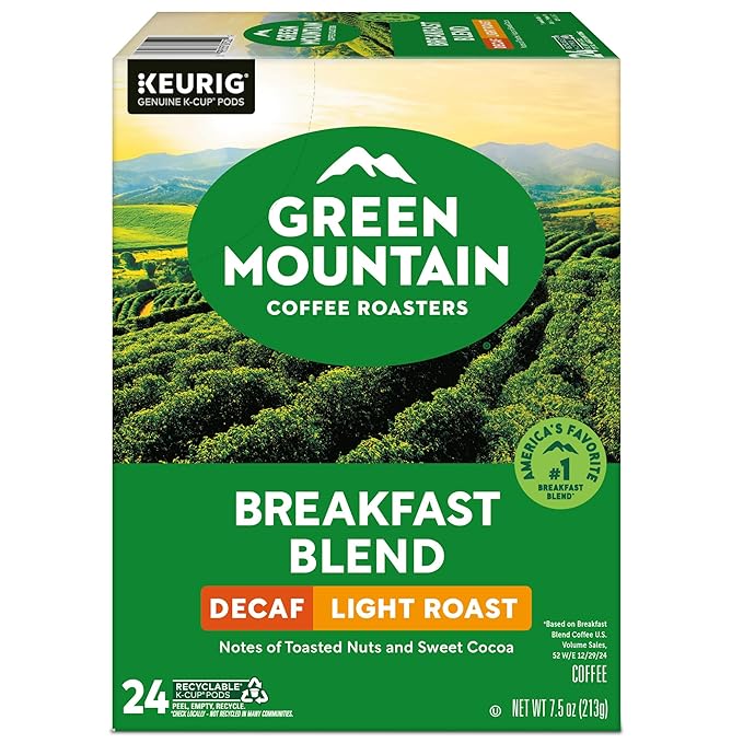Green Mountain Coffee Breakfast Blend Decaf Keurig Single-Serve K-Cup pods, Light Roast Coffee, 96 Count