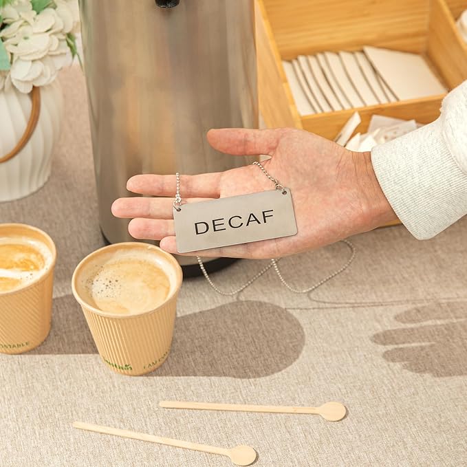 Restaurantware 26 Inches Chafer Urn Chain and 3.5 x 1.6 Inch "Decaf" Label - 12 Count - Met Lux Stainless Steel Chafing Dish Accessory, Durable, Easy to Use - Label for Catering, Buffet