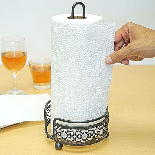 Rustic Black Metal Paper Towel Holder – Victorian-Style Countertop Dispenser, Wrought Iron Kitchen Decor