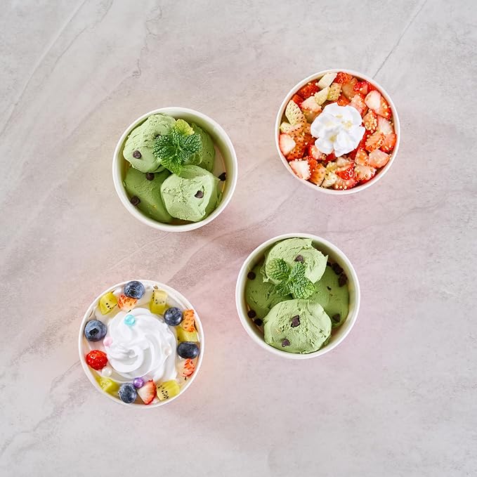 Restaurantware Paper Cups 200 Count 8 Ounce Square Disposable Ice Cream Containers, Leak-Resistant Paper Dessert To Go Cups, Hot And Cold Food, Durable Assorted Groove Swirl Design