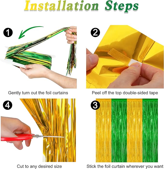 2 Pack Graduation Backdrop, Large Grad Decor 2026, Green Gold Graduation Photo Backdrop Fringe Curtains Party Streamer, Metallic Green and Gold Grad Decorations Class of 2026