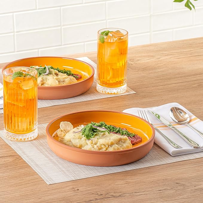 Restaurantware-Terra Tek 34 Ounce Terracotta Cazuelas, 2 Yellow Glazed Clay Pots For Cooking - Oven-Ready, Microwavable, Terracotta Serving Pots, Dishwashable, For Cooking And Serving