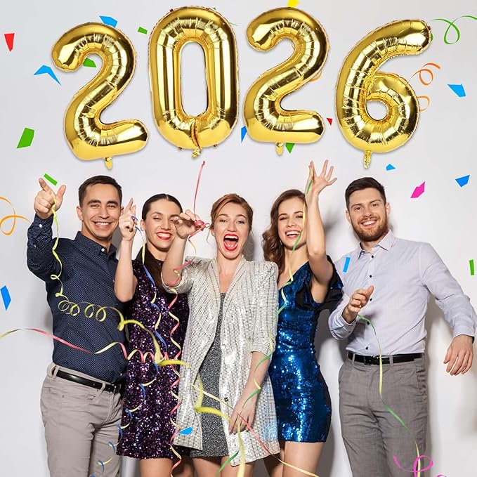 2026 Balloon, 41in Gold 2026 Aluminum Film Balloon with Straw and Ribbon New Years Party Decoration for Graduations Birthday Christmas New Years Eve Party Supplies