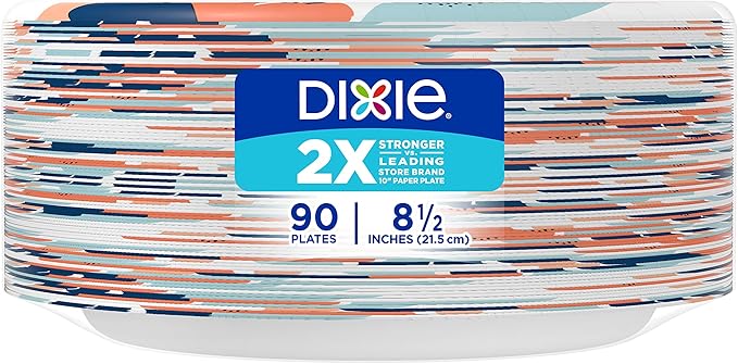 Dixie Medium Paper Plates,8.5 Inch,2X Stronger,Microwave-Safe,Soak-Proof,Cut Resistant,Disposable Plates For Everyday Breakfast,Lunch,& Dinner Meals,90 Count (Pack of 6)