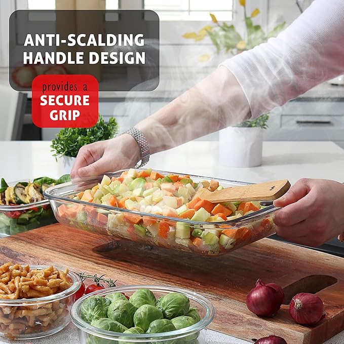 EATEX 8-Piece Deep Glass Casserole Dishes for Oven with Plastic Lids, Glass Baking Dishes for Oven, Rectangular Bakeware for Lasagna, Cooking, Leftovers, Kitchen, Freezer to Oven Dishwasher Safe