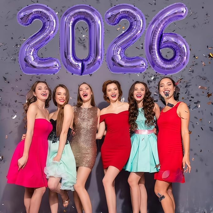 Purple 2026 Balloons, 40 Inch 2026 Number Balloon Foil New Year Balloon Numbers for New Years Eve Party Graduation Party Decoration
