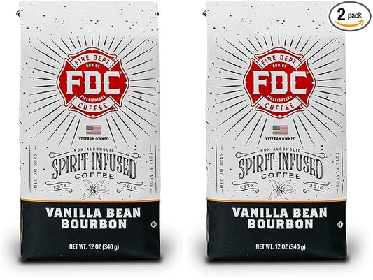 Fire Department Coffee - Vanilla Bourbon Coffee - Gives Back to Firefighters - Vanilla Bean Bourbon Infused Ground - Non-Alcoholic - Roasted in the USA - Veteran Owned (12 oz, Pack of 2)