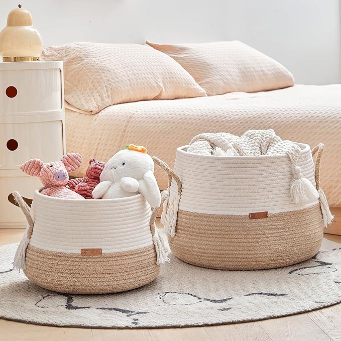 R RUNKA Large Basket for Toys-15.7"x 11.8"-Boho Baskets for Living Room,Bedroom,Nursery | Large Woven Baskets, Cube Basket, Under Shelf Basket | Decorative Baskets for Home Decor