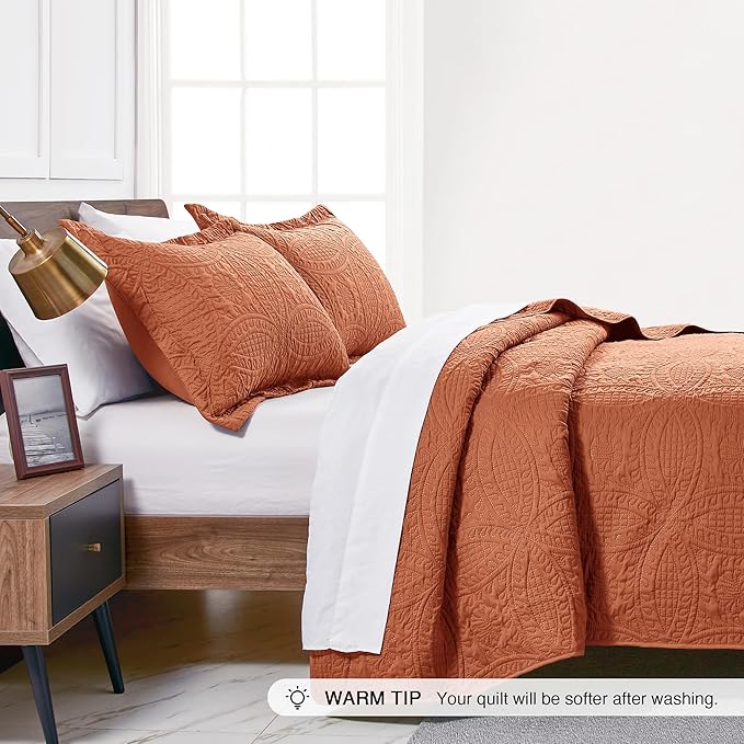 Love's cabin Twin Quilt Set Umber Bedspreads - Soft Bed Summer Lightweight Bedspread Comforter - Modern Style Coin Pattern Coverlet for All Season - 2 Pieces (1 Quilt, 1 Pillow Sham)