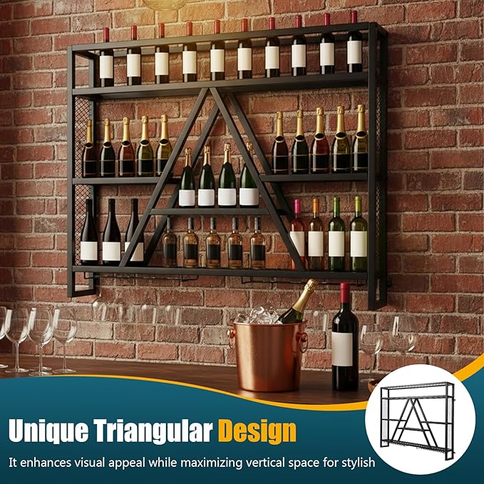 Wall Mounted Wine Rack Multi-Purpose Bar Liquor Bottle Display Shelf Large Capacity for Kitchens Bars Cafes