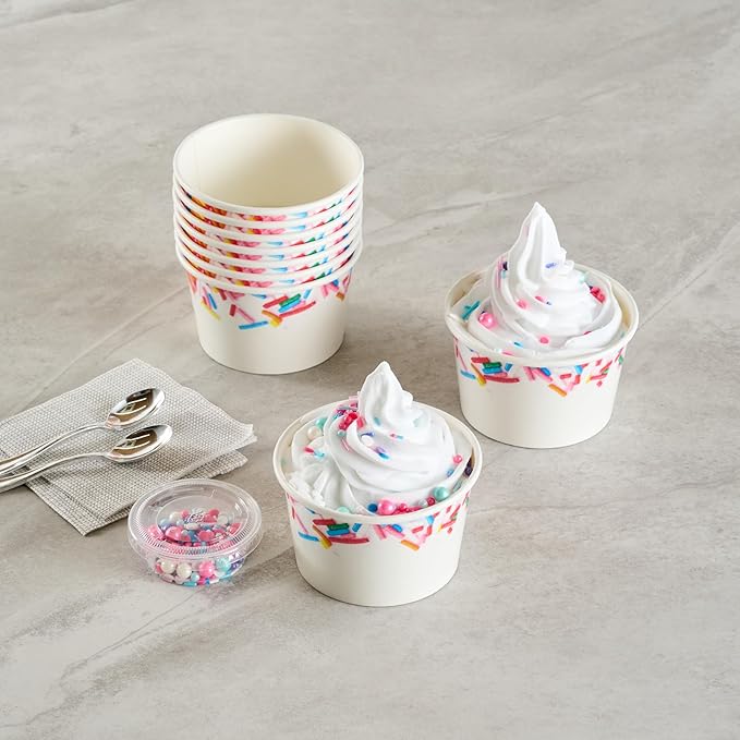 Restaurantware Ice Cream Cups 50 Pack of 8 oz Leak-Resistant Disposable Dessert Bowl Frozen Yogurt Cup Round Paper Container For Cold And Hot Desserts