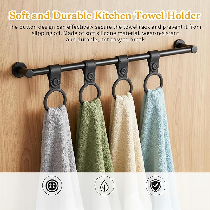 4 Pcs Silicone Kitchen Towel Holder Waterproof Dish Towel Holder Adjustable Soft Hanging Tea Towel Clips Non-Slip for Kitchen Rag Cabinet Bathroom Rods Oven Handle Door Stove