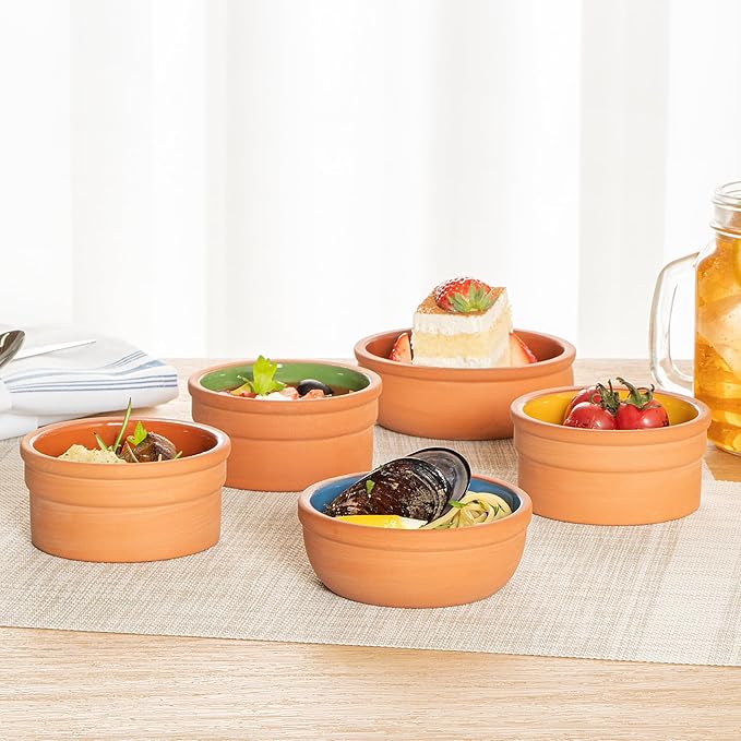 Restaurantware Terracotta Cazuela Bowls 2 Pack of 5 oz Durable Rustic Serving Dish Glazed Oven-Safe Bowl Freezer-Safe Tapas Dish Microwave-Safe Dishwasher-Safe