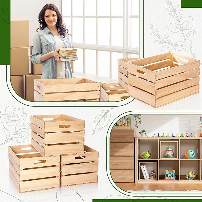 Weysat 3 Pack Large Wood Crates Box for Storage Unassembled 20 x 14 x 11'' Wooden Milk Crates with Handles Decorative Nesting Box for Display Unfinished Rustic Decor DIY Office Home Retail Art Craft