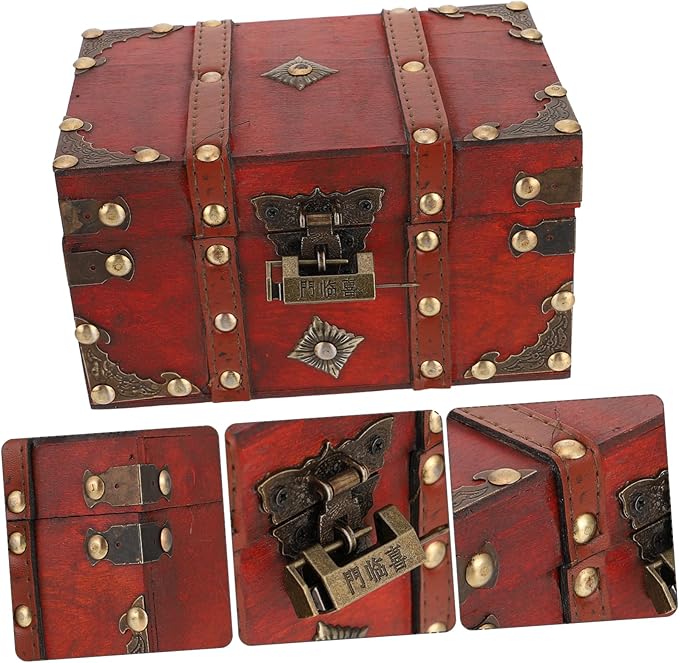 Sturdy Vintage Jewelry Storage Box Lockable Treasure Chest Desktop Organizing Basket