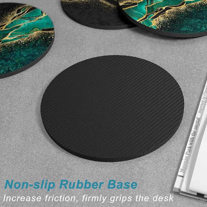 Nipichsha Coasters for Drinks, Set of 6 Cute Absorbent Rubber Drink Coasters for Cup with Non Slip Backing, Kitchen Home Decor Housewarming Gift, Round 4 in, Luxury Teal Marble