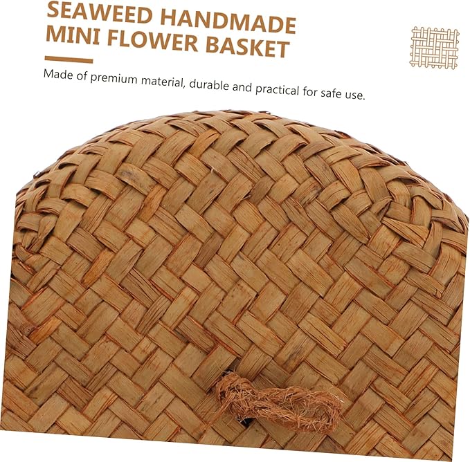 Cabilock 2pcs Handmade Woven Storage Basket Mini Seagrass Flower Packing Box for Sundries Home Decor and Gifting Attractive Natural Design for Organizing and Displaying