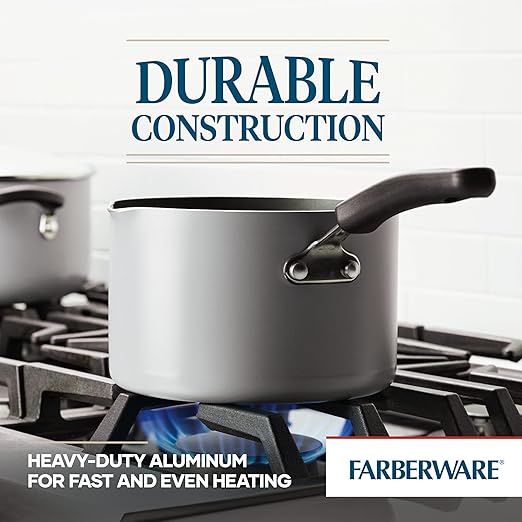 Farberware Cookstart DiamondMax Nonstick Straining Saucepan, Dishwasher Safe, 3 Quart, Silver