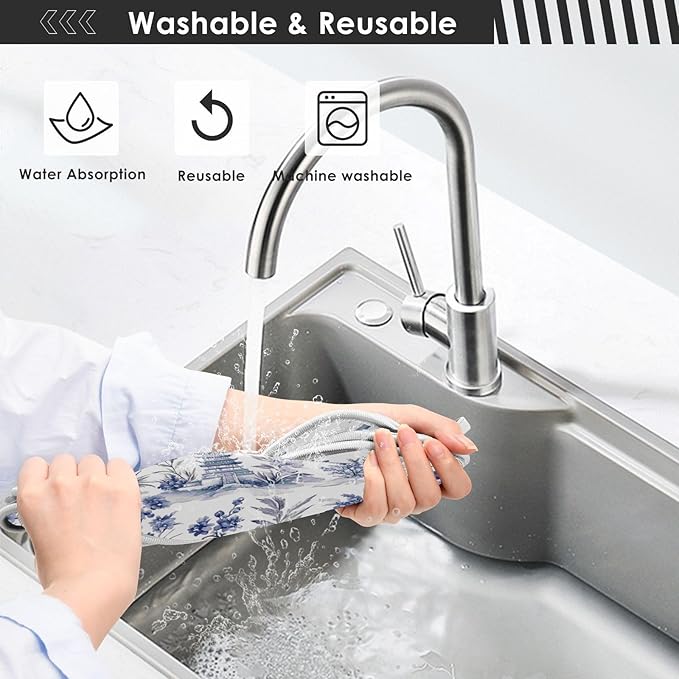 Kitchen Faucet Absorbent Mat, Ink Chinese Pagodas Trees Water Splash Guard for Sink, Faucet Drip Catcher Thicken Sponge Microfiber Faucet Water Catcher Mat Sink Absorbent Mat for Kitchen 14x5in 2Pack