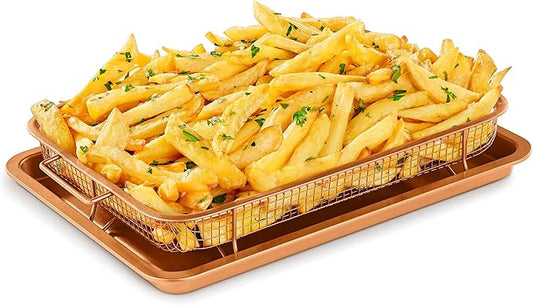 Bakken Swiss 2-in-1 Air Fryer Tray – Nonstick Copper Crisper Basket with Elevated Mesh, Extra-Large 9.5"x13", Ideal for Oven Baking & Crispy Foods, PTFE/PFOA/PFOS Free, Dishwasher Safe
