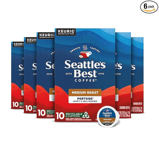 Seattle’s Best Coffee, Medium Roast K-Cup Coffee Pods, Portside, 100% Arabica, 6 Boxes (60 Pods Total)