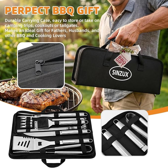 15PCS Stainless Steel BBQ Grill Accessories Set, Dad Gifts for Fathers Day Grilling Gifts, Portable Practical Grill Tool Utensils Kit with Storage Bag for Outdoor Grill Camping Backyard Cooking