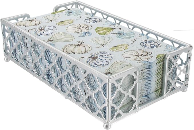 Boston International Paper Napkin Holder Caddy Dispenser for Kitchen Dining Buffet & Bar Countertops, 9" x 5.25" (Fits Guest Towel Size), Silver Trellis
