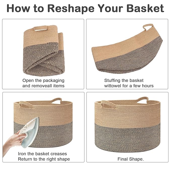 115L Extra Large Blanket Basket,Woven Rope Laundry Basket Hamper with Handles, Decorative Nursery Basket Storage Bin for Toys, Clothes Organizer, Living Room, Bedroom, Bathroom, Green&White