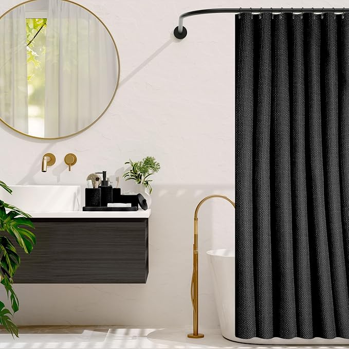 Clara Clark Black Bathroom Set - Bathroom Sets with Shower Curtain and Rugs, 26PC Bathroom Accessory Set, Shower Curtain Set with Adhesive Corner Shower Caddy Hanging & Soap Dispenser