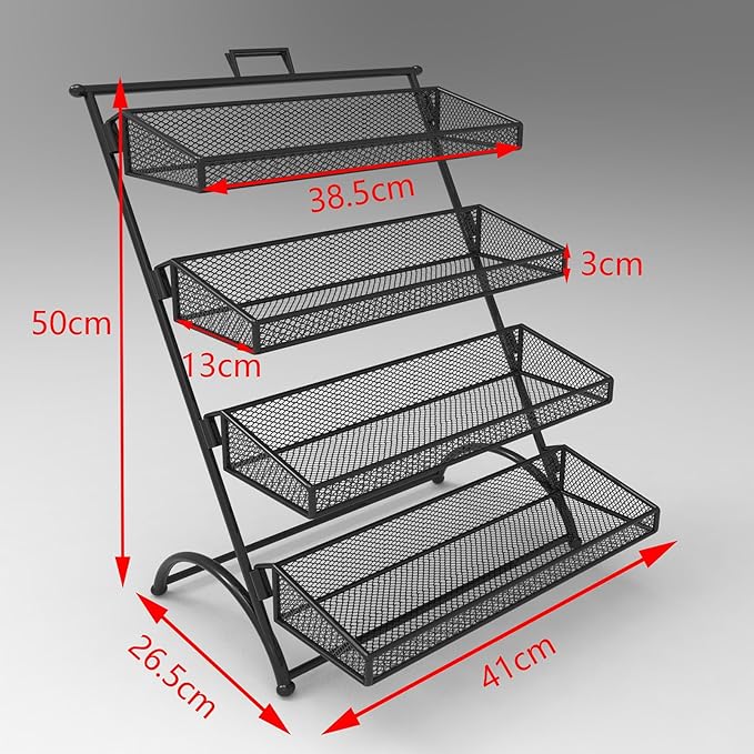 Metal Snack Display Stand Candy Rack, 4 Tier Snack Basket Retail Table Chip Holder, Countertop Concession Stand Snack Organizer, for Office/Pantry/Kitchen/Stores