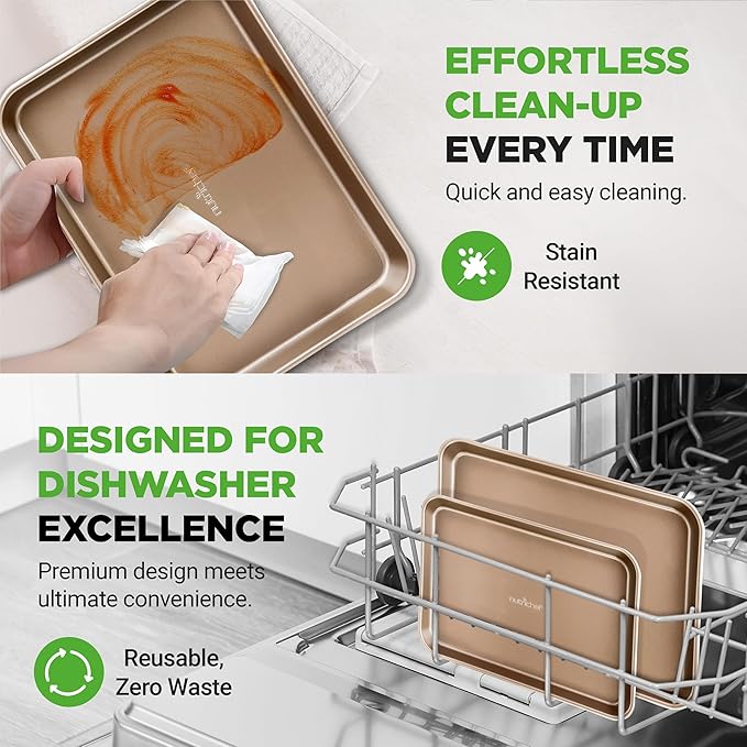 NutriChef 2 Piece Cookie Sheets for Baking, Nonstick Carbon Steel Baking Sheets - Durable, Thick, and Wrap Resistance, Easy to clean, Dishwasher & Oven Safe up to 450F