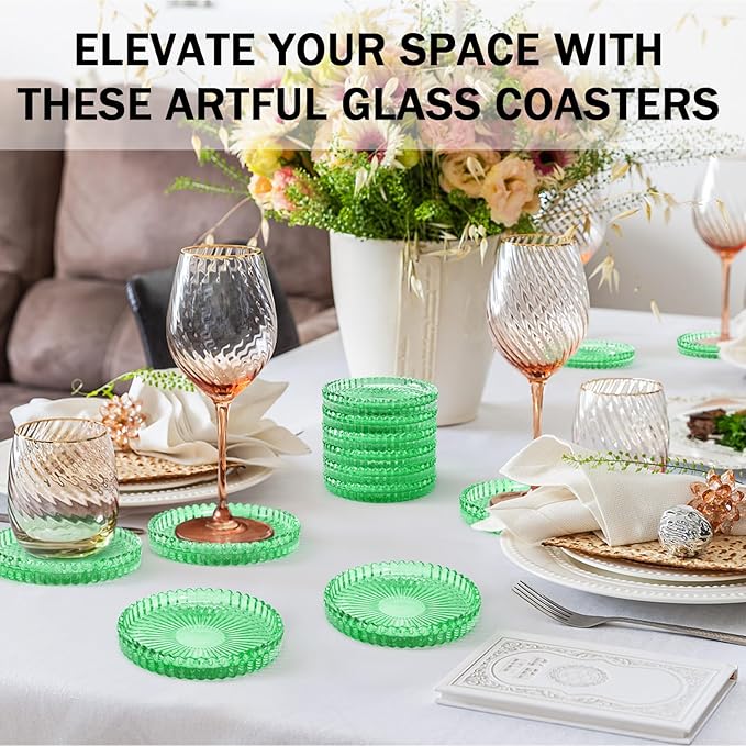 St Patrick's Day Glass Coasters, GOH DODD Set of 6 Crystal Coasters Tabletop Protection for Drinks, Home Decor, Kitchen, Living Room, Patio, Wedding, Party, Housewarming Gifts, Clear Green
