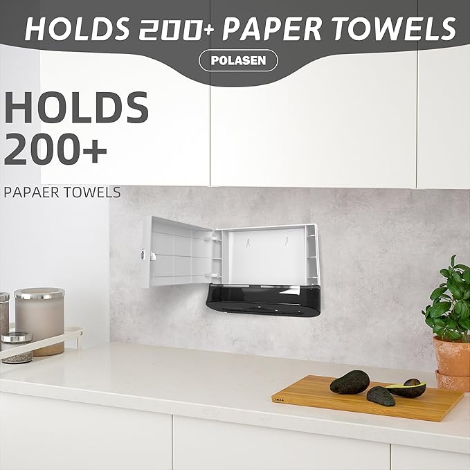 Multifold Paper Towel Dispenser Wall Mount White Compact Adhesive No Drilling or Screws Installation Fits Combi-Fold Fusion Folded Hand Towels for Commercial Industrial Shop Office