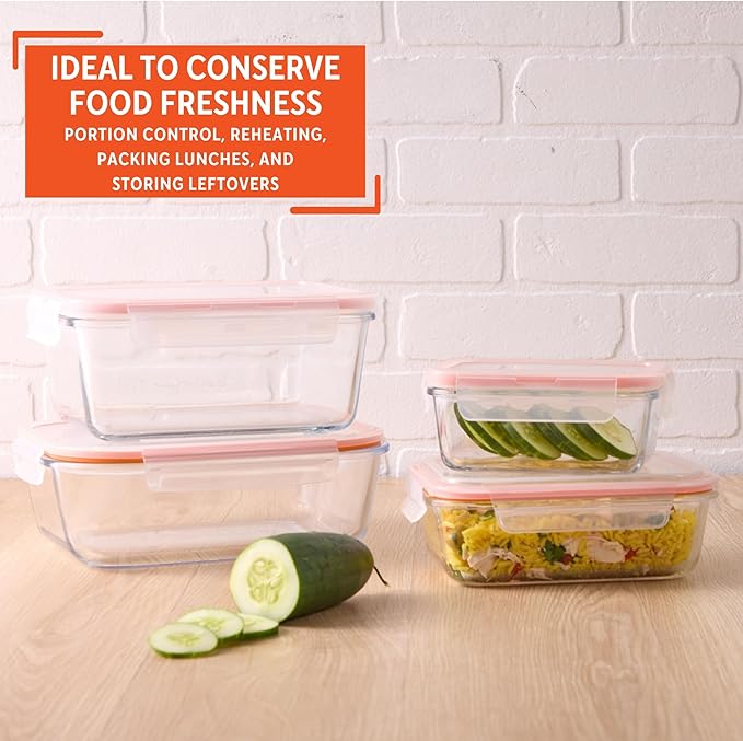 IMUSA Glass Food Storage Containers with Lids, 10 Piece Set Borosilicate Glass Meal Prep Containers Oven Microwave Freezer Safe Airtight and Leakproof